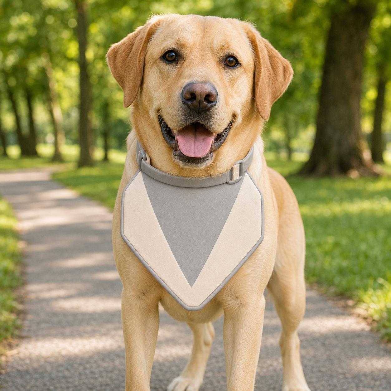 Grey and Cream Geometric Dog Bandana Collar with Buckle