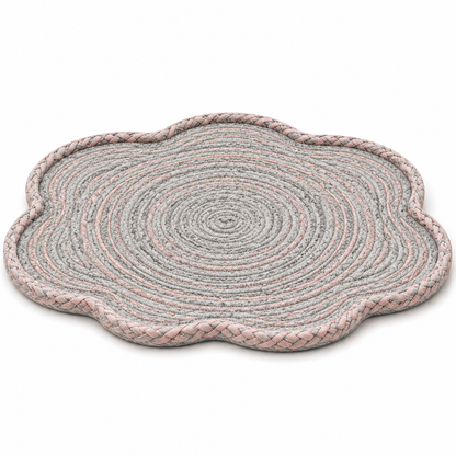 Flower-Shaped Woven Cat Resting Mat – Grey, Pink and Cream