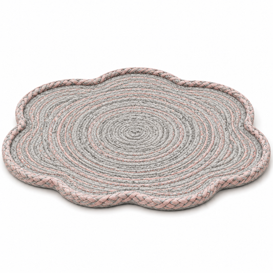 Flower-Shaped Woven Cat Resting Mat – Grey, Pink and Cream