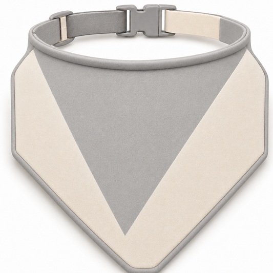 Grey and Cream Geometric Dog Bandana Collar with Buckle
