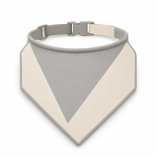 Grey and Cream Geometric Dog Bandana Collar with Buckle