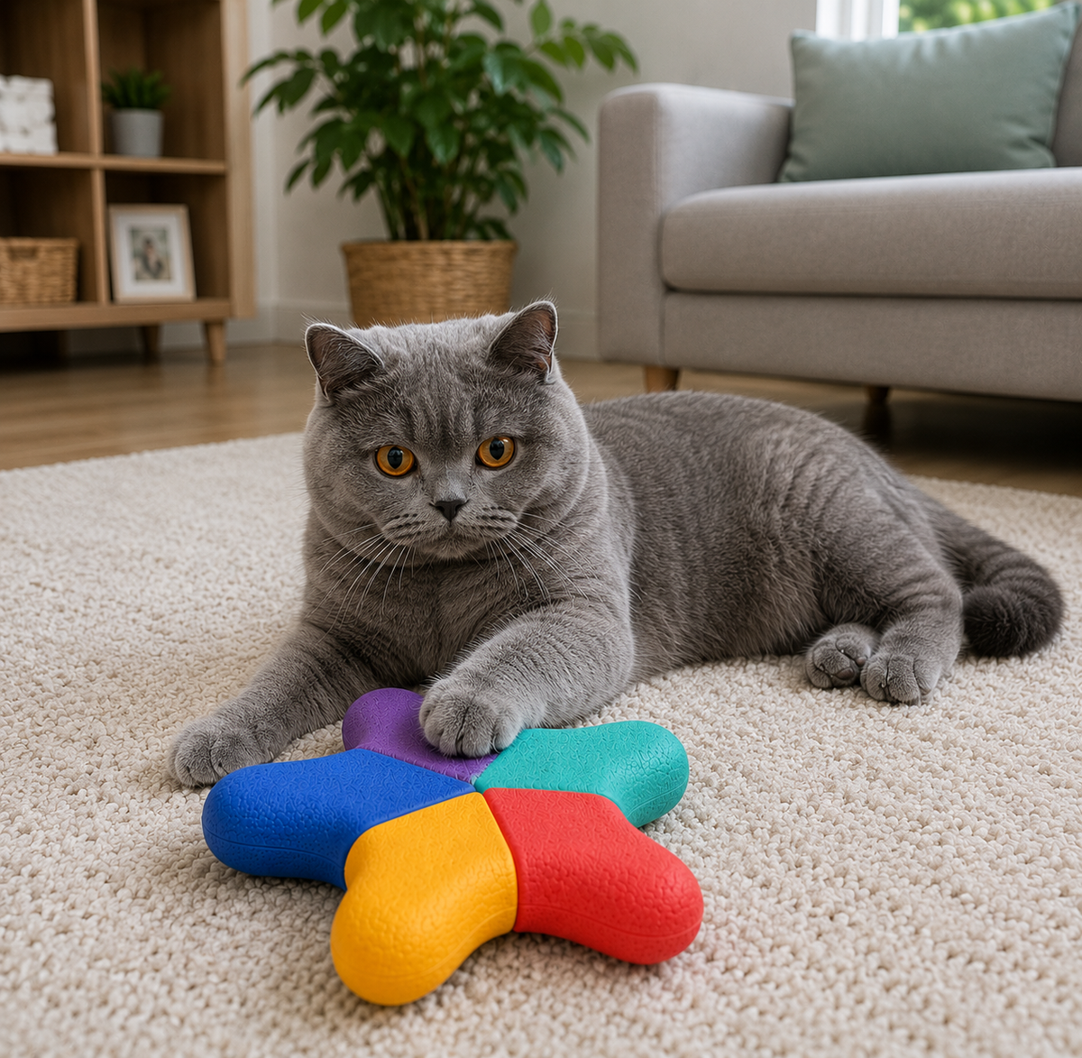 Multicolored Five-Arm Cat Activity Toy – Textured Star-Shaped Indoor Play Toy