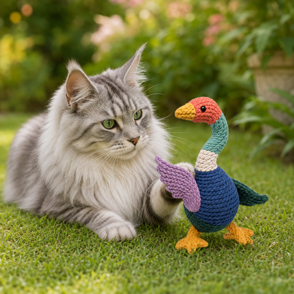 Multicolored Woven Bird-Shaped Cat Toy – Long Neck, Wings and Feet