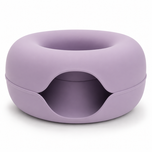 Purple Round Cat Cave Bed – Enclosed Hideaway with Front Entrance and Recessed Top