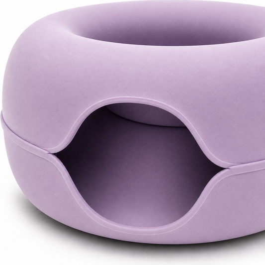 Purple Round Cat Cave Bed – Enclosed Hideaway with Front Entrance and Recessed Top